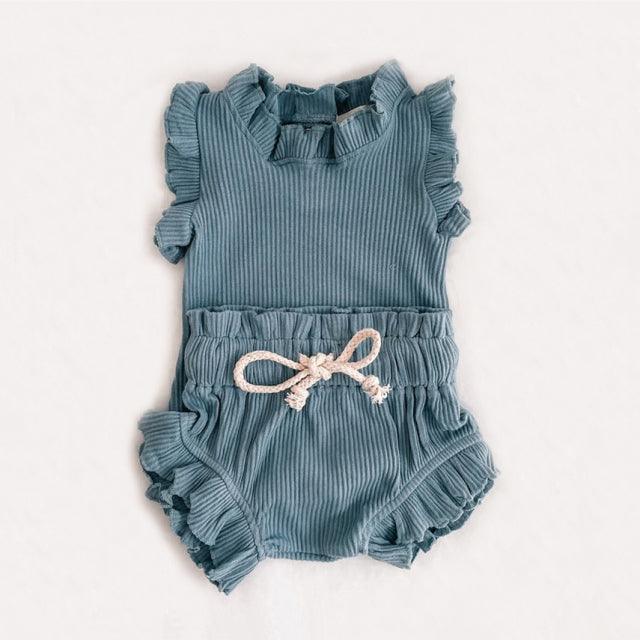 Mouwloze Geribbelde Ruffle Romper met Shorts